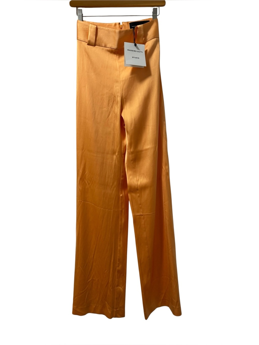 Massimo Dutti Orange high waist Wide-Leg satin side slit split Trousers Sz US 2
